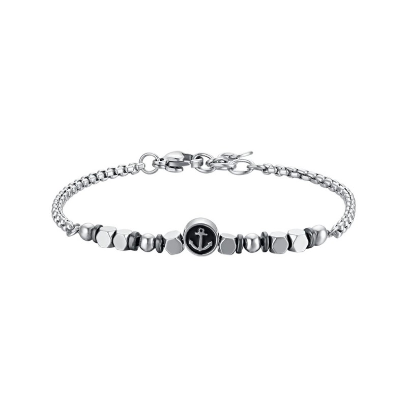 Bracciale Bambino Luca Barra JB189 In Acciaio Con Ancora Ed Elementi Neri