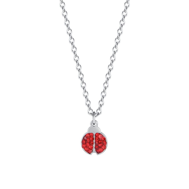 Collana Bambina Luca Barra JC113 In Acciaio Con Coccinella E Strass Rossi