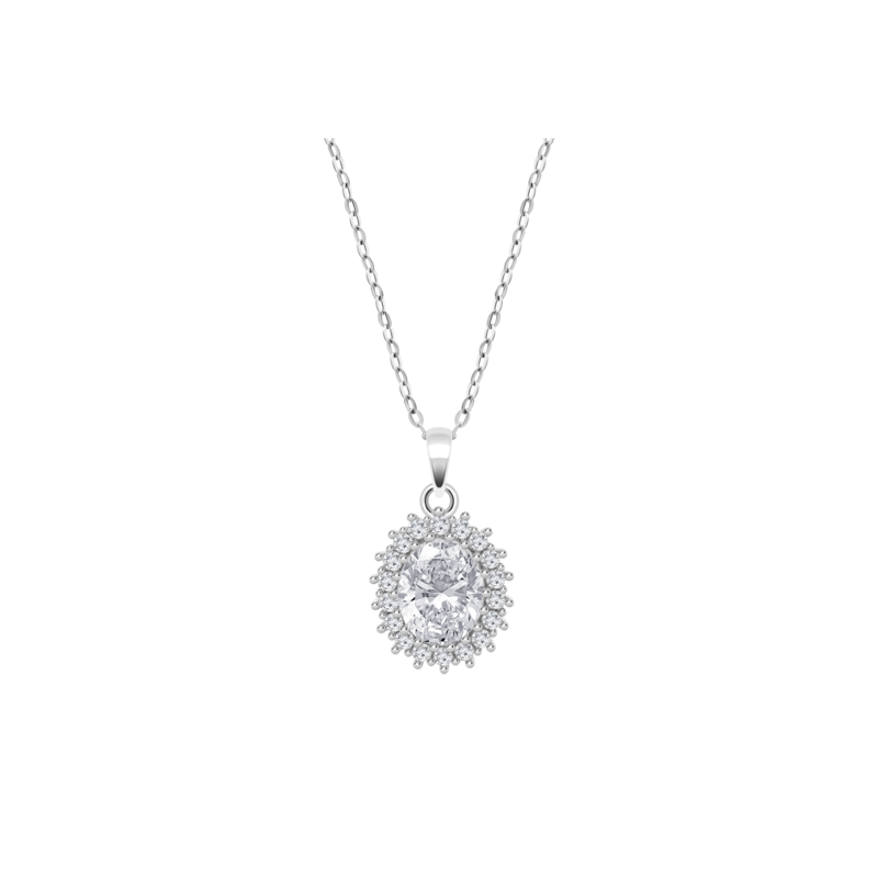 Collana Donna Lotus Silver LP3459-1/2 In Argento Con Cristallo Ovale E Zirconi