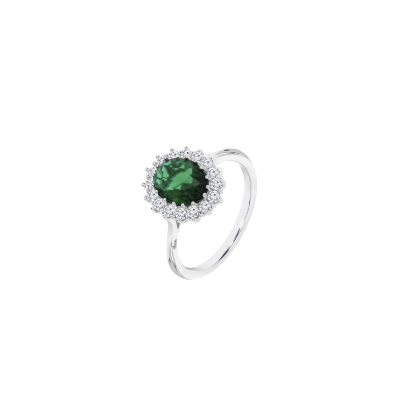 Anello Donna Lotus Silver LP3459-3/312 In Argento Con Cristallo Verde E Zirconi