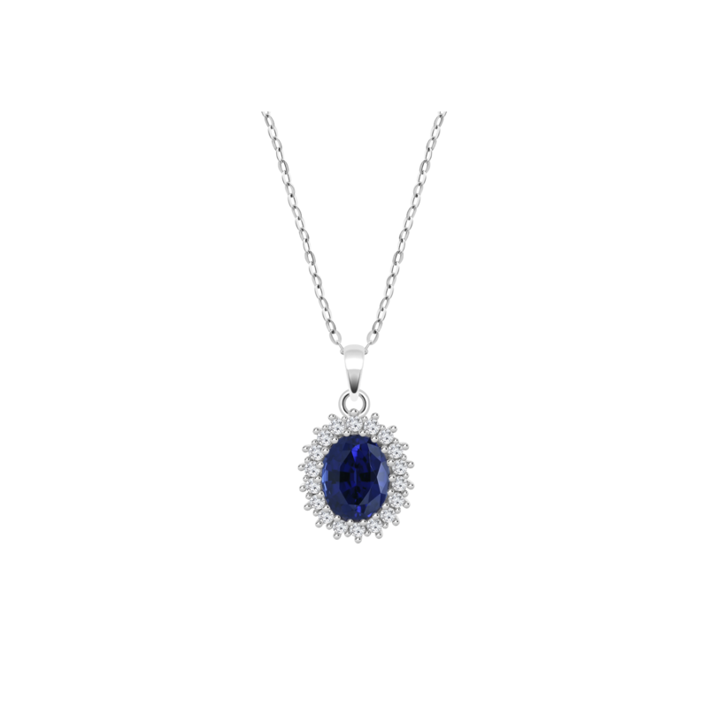 Collana Donna Lotus Silver LP3459-1/1 In Argento Con Cristallo Blu E Zirconi
