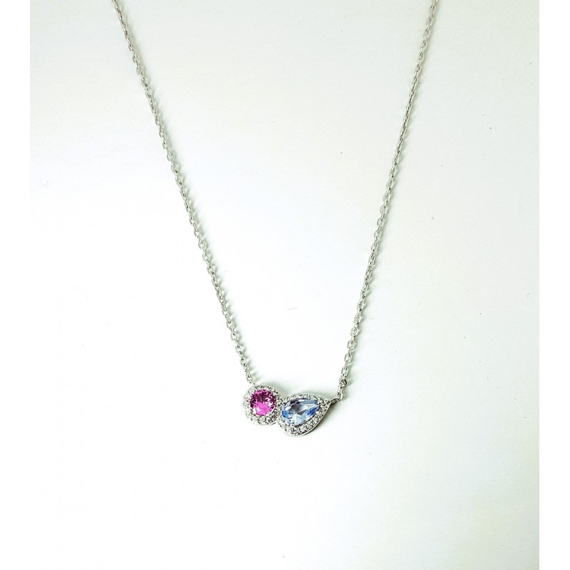 Collana Donna Lotus Silver LP3841-1/1 In Argento Con Cristalli Rosa E Celeste