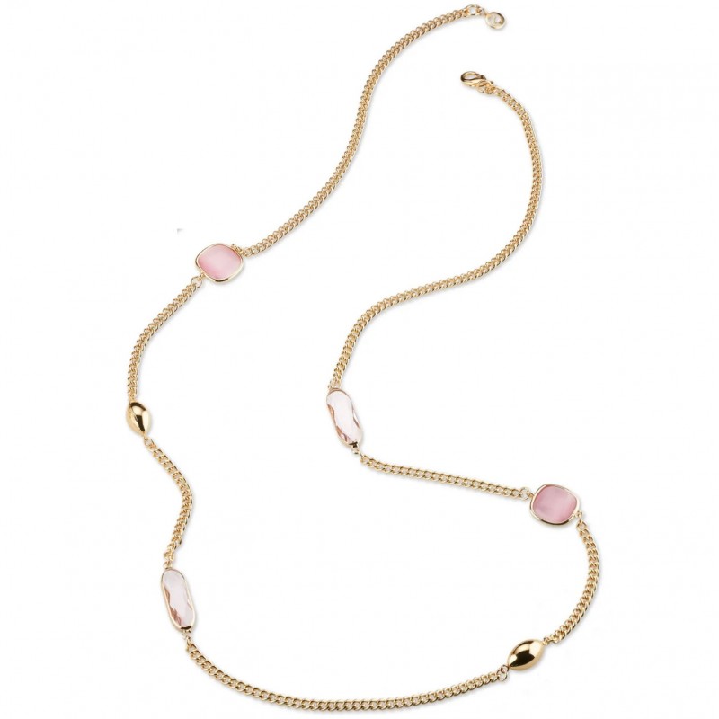 Collana Lunga Donna Sovrani J8559 In Bronzo Dorato Con Pietre Rosa