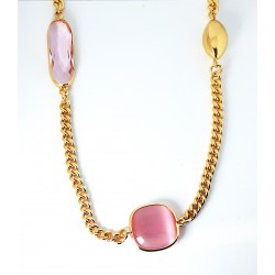 Collana Lunga Donna Sovrani J8559 In Bronzo Dorato Con Pietre Rosa