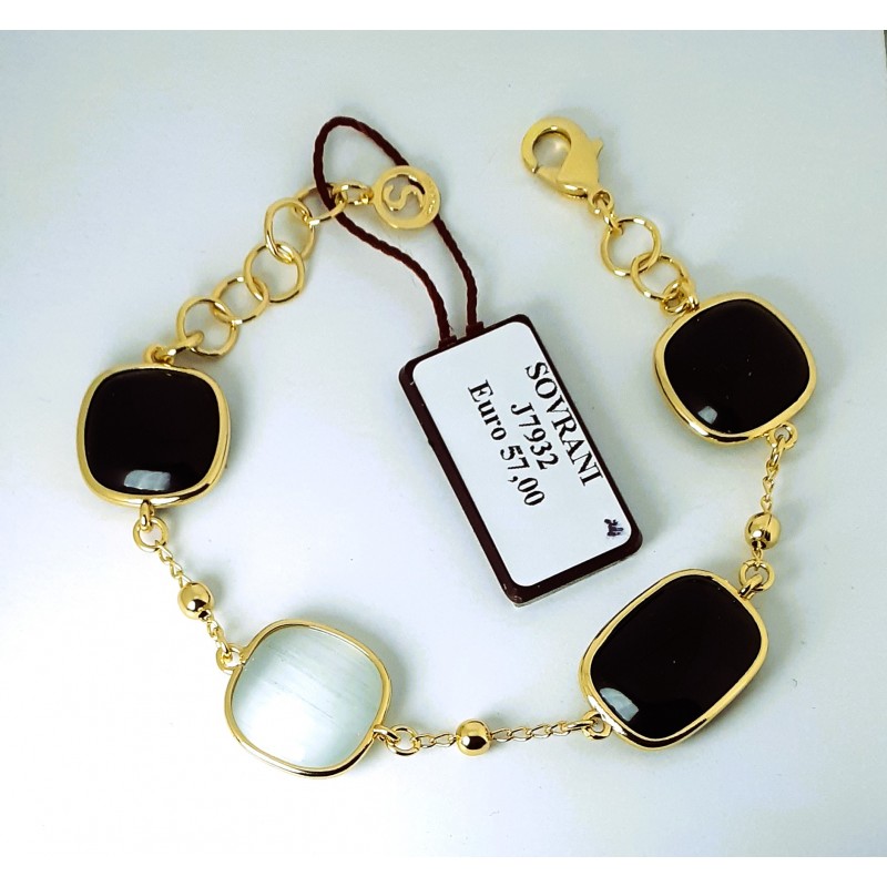 Bracciale Donna Sovrani J7932 In Bronzo Dorato Con Pietre Nere E Grigie