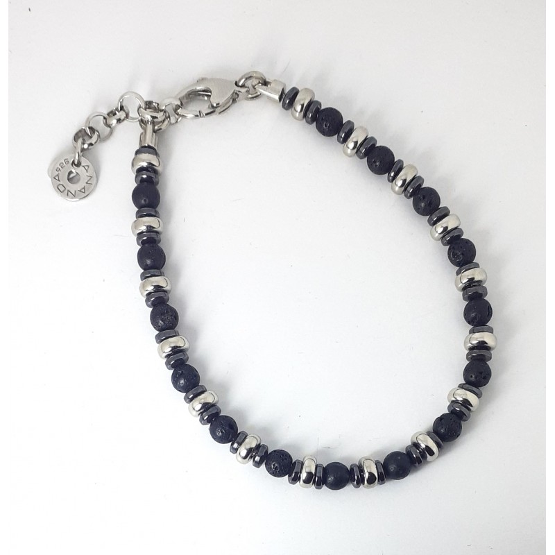 Bracciale Uomo Ananda 925 A-QBR20.BR In Argento Con Sfere Nere Pietra Lavica