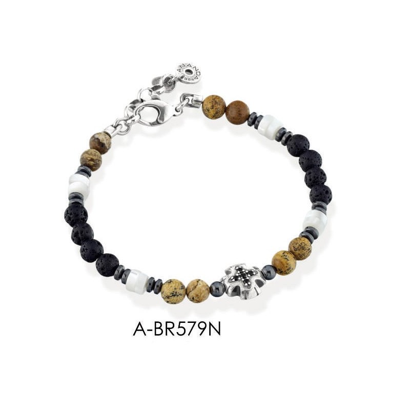 Bracciale Uomo Ananda 925 A-BR579N In Argento Con Pietre Multicolore E Croce