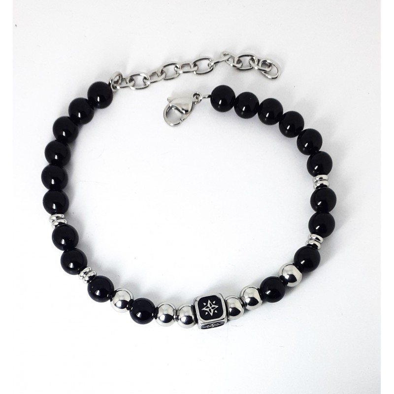 Bracciale Uomo Ananda Steel And Co AXBR02 RVN Con Pietre Nere E Rosa Dei Venti