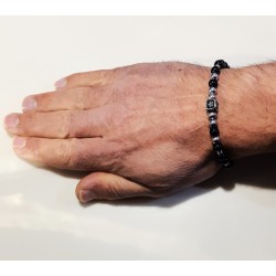 Bracciale Uomo Ananda Steel And Co AXBR02 RVN Con Pietre Nere E Rosa Dei Venti