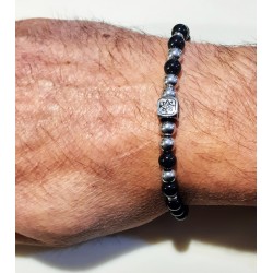 Bracciale Uomo Ananda Steel And Co AXBR02 RVN Con Pietre Nere E Rosa Dei Venti