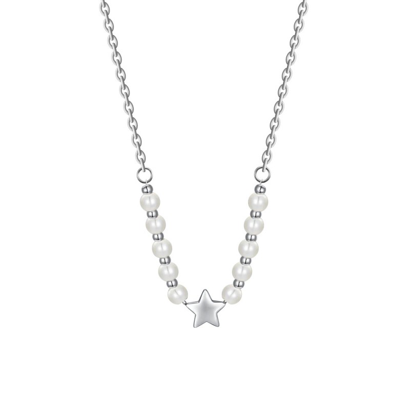 Collana Donna Luca Barra CK2070 In Acciaio Con Stella E Perline Bianche