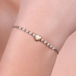 Bracciale Donna Luca Barra BK2746 In Acciaio Con Cuore Rosé E Perline Bianche