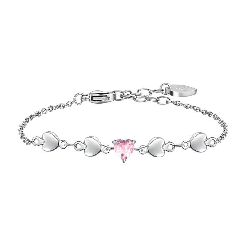 Bracciale Donna Luca Barra BK2750 In Acciaio Con Cuori E Cristallo Rosa