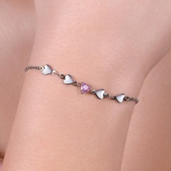 Bracciale Donna Luca Barra BK2750 In Acciaio Con Cuori E Cristallo Rosa