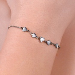 Bracciale Donna Luca Barra BK2751 In Acciaio Con Cuori E Zircone