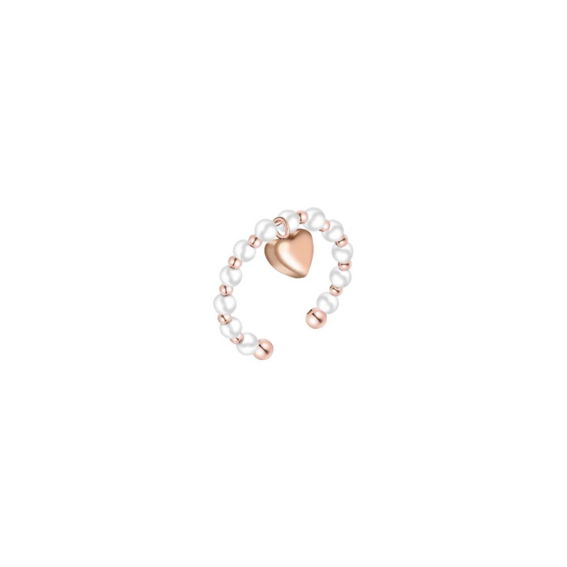 Anello Danna Luca Barra ANK550 In Acciaio Con Perline Bianche E Cuore Rosé