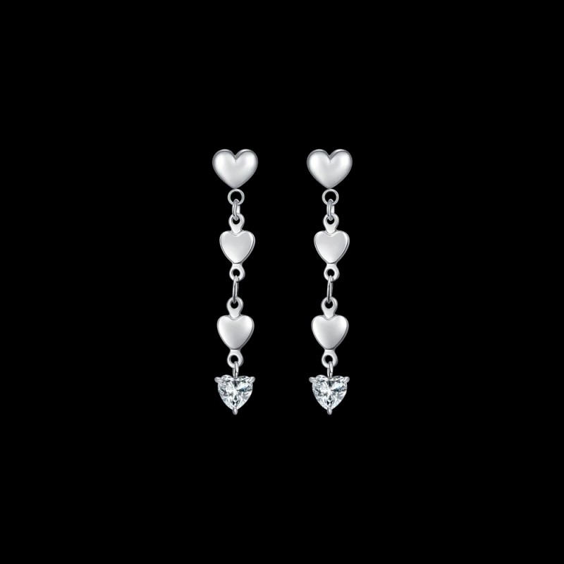 Orecchini Donna Luca Barra OK1423 In Acciaio Pendenti Con Cuori E Zircone