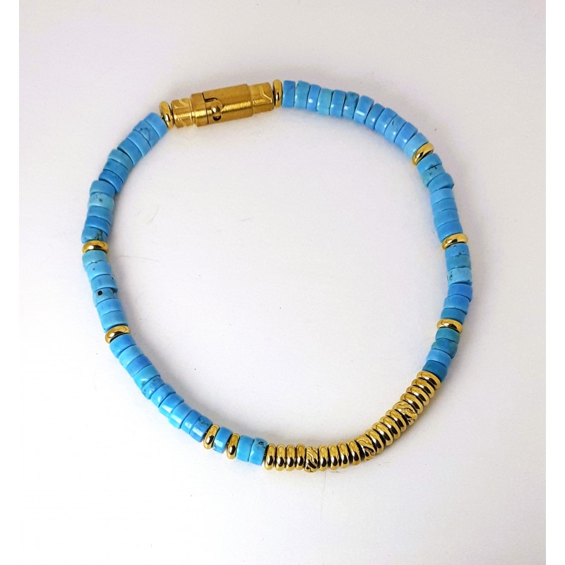 Bracciale Uomo Liu-Jo MLJ575 In Acciaio Dorato Con Pietre Turchesi