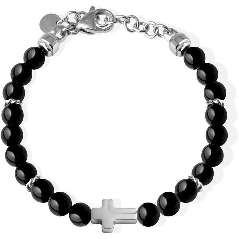 Bracciale Uomo Liu-Jo MLJ532 In Acciaio Con Croce E Sfere Nere