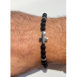 Bracciale Uomo Liu-Jo MLJ532 In Acciaio Con Croce E Sfere Nere