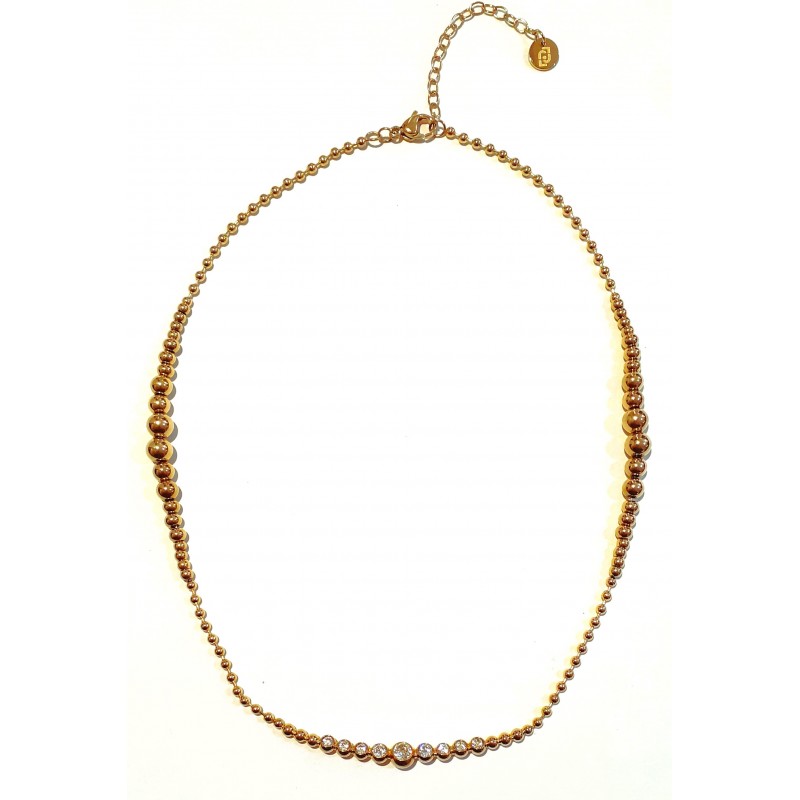 Collana Donna Liu-Jo LJ2824 In Acciaio Dorato A Pallini Con Cristalli Centrali