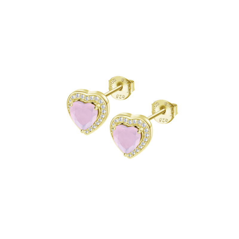Orecchini Donna Lotus Silver LP3784-4/2 In Argento Dorato A Cuore Con Cristallo Rosa