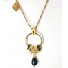 Collana Donna Lunga Gisel G-LBCD1004 In Bronzo Dorato Con Pendete Con Pietra Nera