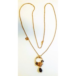 Collana Donna Lunga Gisel G-LBCD1004 In Bronzo Dorato Con Pendete Con Pietra Nera