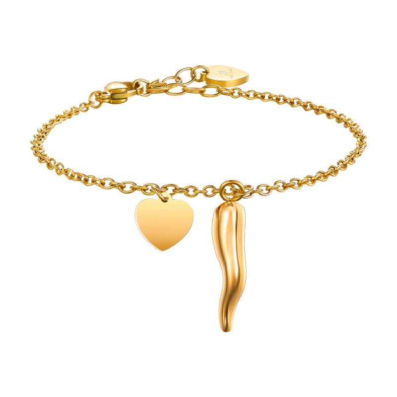 Bracciale Donna Luca Barra BK2756 In Acciaio Dorato Con Cornetto E Cuore