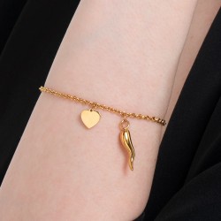 Bracciale Donna Luca Barra BK2756 In Acciaio Dorato Con Cornetto E Cuore