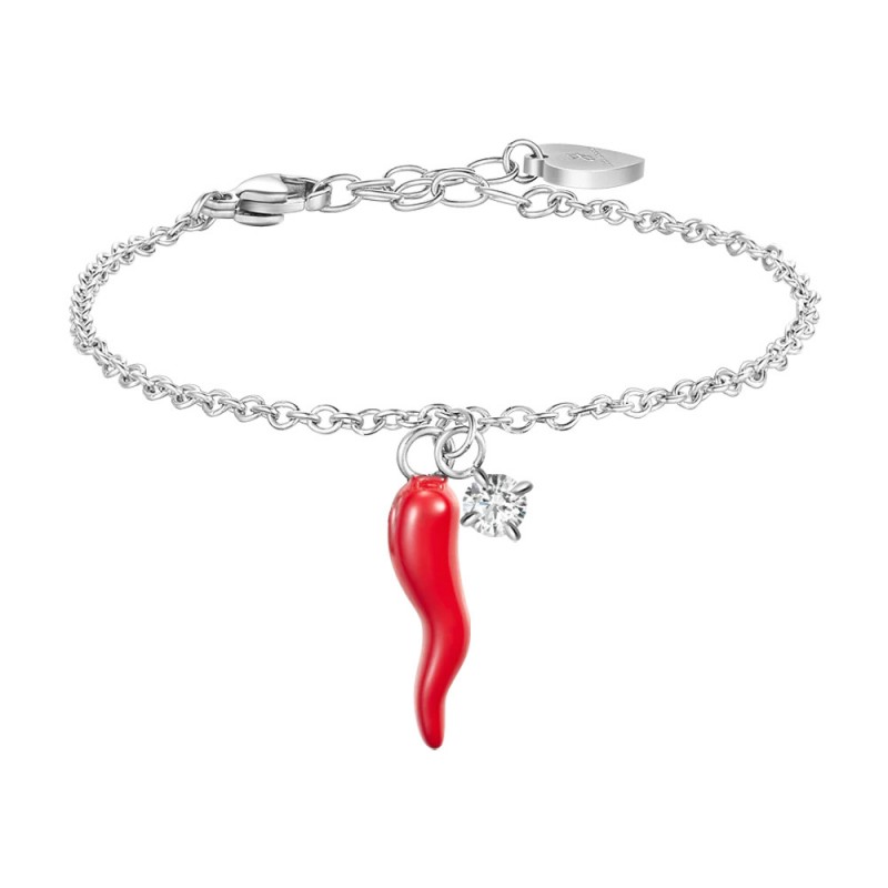 Bracciale Donna Luca Barra BK2758 In Acciaio Con Cornetto Rosso E Zircone