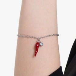 Bracciale Donna Luca Barra BK2758 In Acciaio Con Cornetto Rosso E Zircone