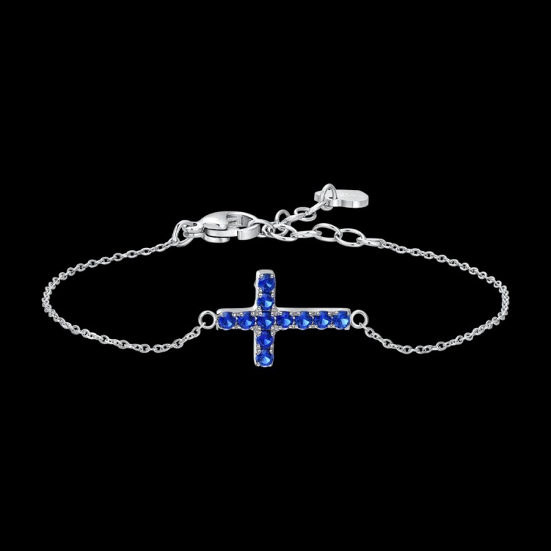 Bracciale Donna Luca Barra BK2763 In Acciaio Con Croce E Cristalli Blu