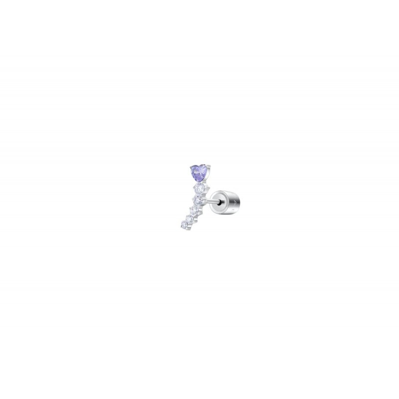 Mono Orecchino Donna Luca Barra OK1451 In Acciaio Con Cristallo Viola A Cuore E Zirconi