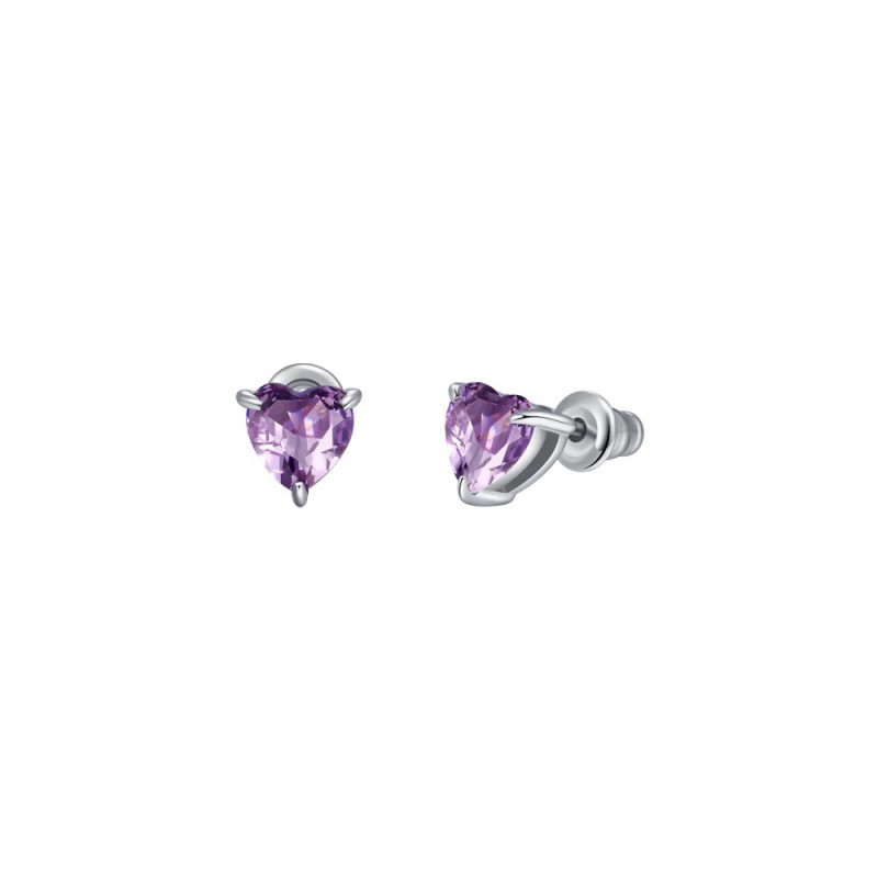 Orecchini Donna Luca Barra OK1436 In Acciaio Punto Luce Con Cristallo Viola A Cuore