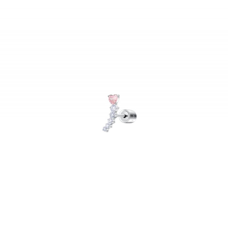 Mono Orecchino Donna Luca Barra OK1450 In Acciaio Con Cristallo Rosa A Cuore E Zirconi