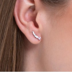 Mono Orecchino Donna Luca Barra OK1450 In Acciaio Con Cristallo Rosa A Cuore E Zirconi
