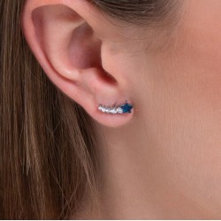 Mono Orecchino Donna Luca Barra OK1454 In Acciaio Con Cristallo Blu A Stella E Zirconi