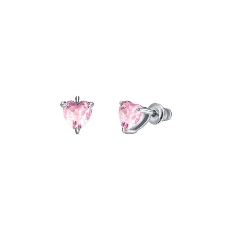 Orecchini Donna Luca Barra OK1433 In Acciaio Punto Luce Con Cristallo Rosa A Cuore