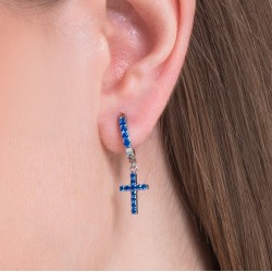 Orecchini Unisex Luca Barra OK1431 In Acciaio A Cerchio Con Croce E Cristalli Blu