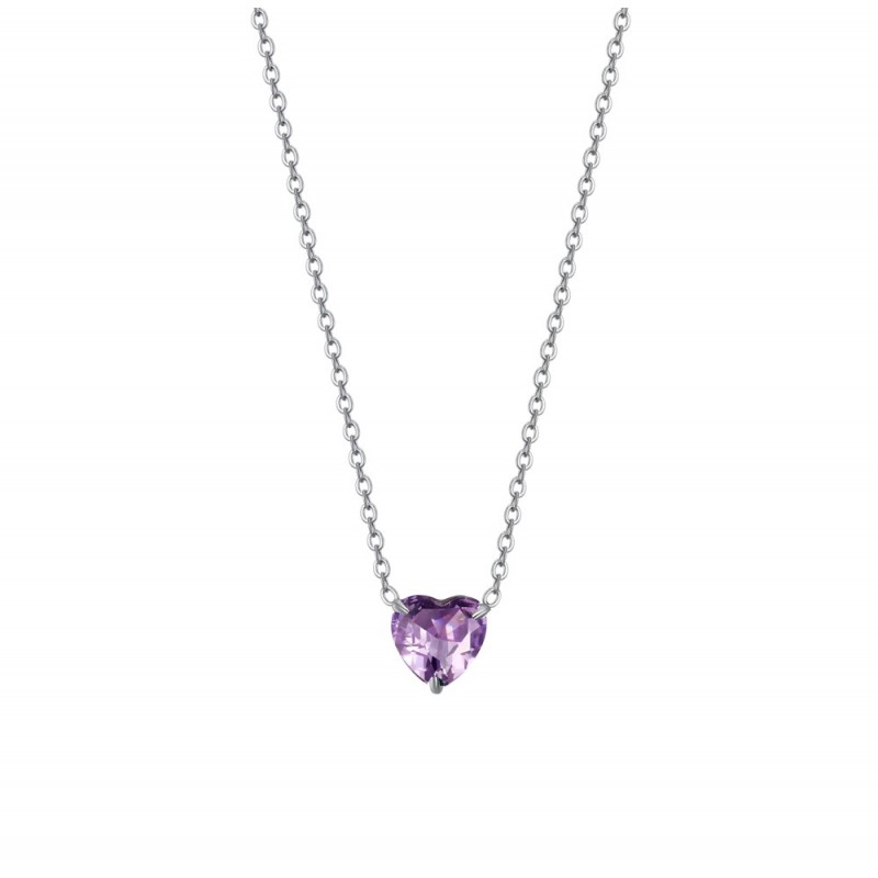 Collana Donna Luca Barra CK2094 In Acciaio Con Cristallo Viola A Cuore