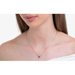 Collana Donna Luca Barra CK2094 In Acciaio Con Cristallo Viola A Cuore