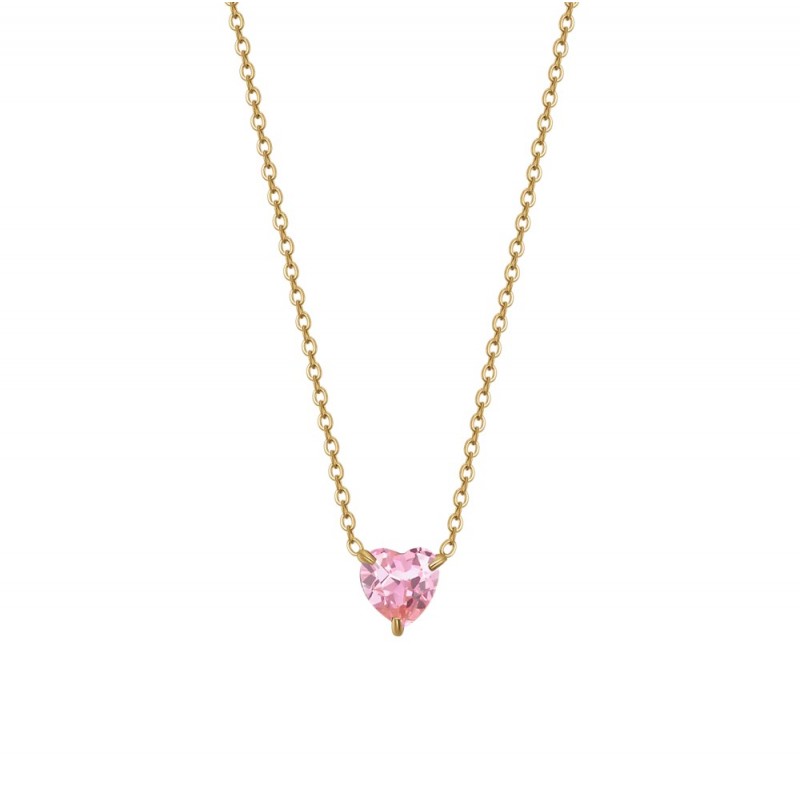 Collana Donna Luca Barra CK2096 In Acciaio Dorato Con Cristallo Rosa A Cuore