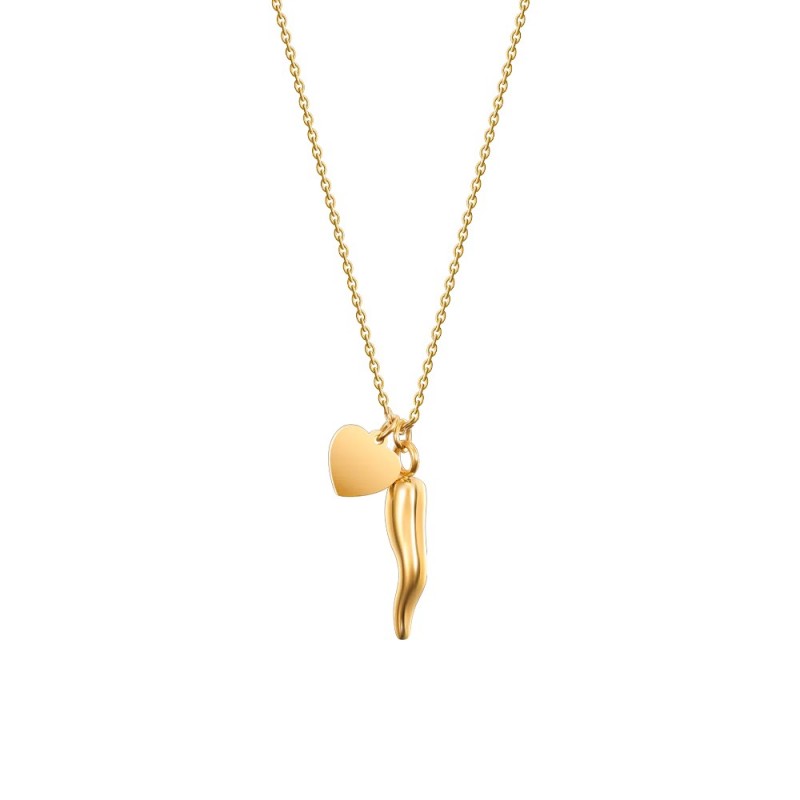 Collana Donna Luca Barra CK2082 In Acciaio Dorato Con Cornetto E Cuore