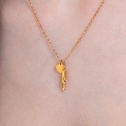 Collana Donna Luca Barra CK2082 In Acciaio Dorato Con Cornetto E Cuore