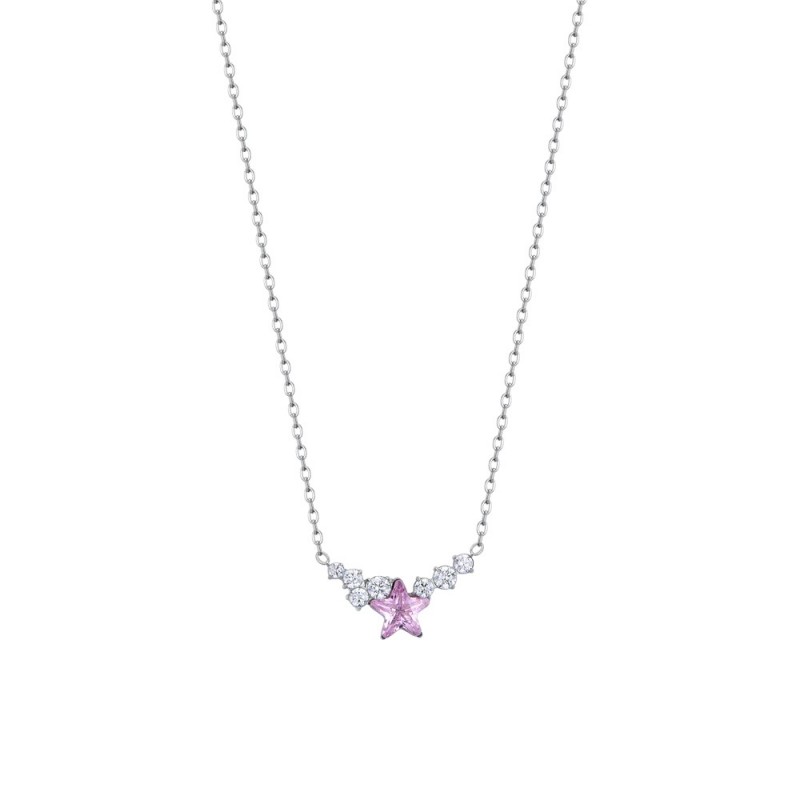Collana Donna Luca Barra CK2109 In Acciaio Con Cristallo Rosa A Stella E Zirconi