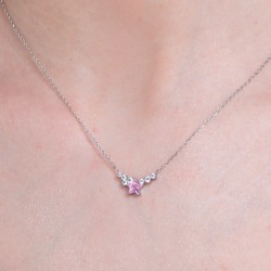 Collana Donna Luca Barra CK2109 In Acciaio Con Cristallo Rosa A Stella E Zirconi