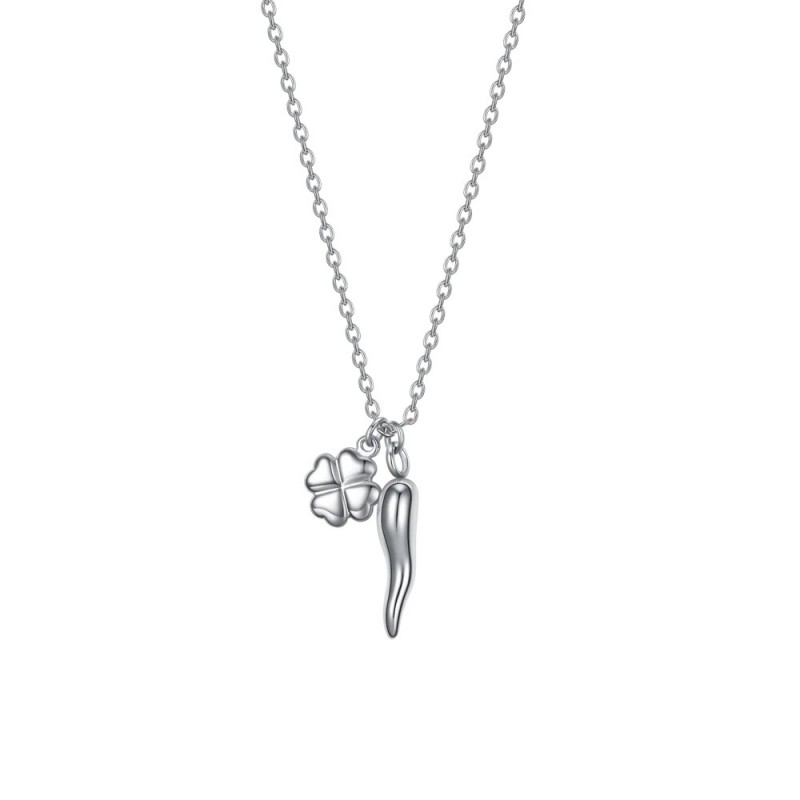 Collana Donna Luca Barra CK2083 In Acciaio Con Cornetto E Quadrifoglio