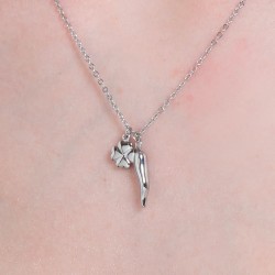 Collana Donna Luca Barra CK2083 In Acciaio Con Cornetto E Quadrifoglio