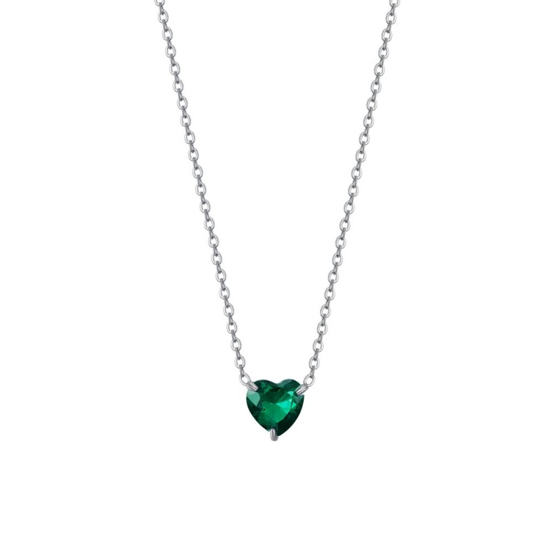 Collana Donna Luca Barra CK2093 In Acciaio Con Cristallo Verde A Cuore